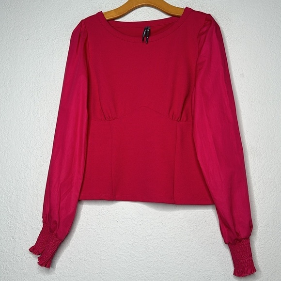 NWOT By Anthropologie Structured Long Sleeve Top Wine Red Medium Cottage - Picture 9 of 10